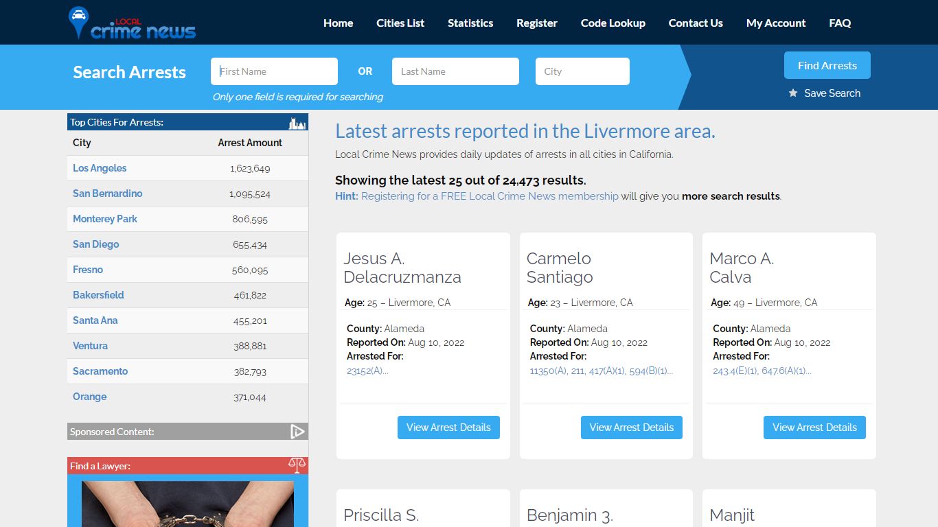 Livermore California Arrest Records | Local Crime News